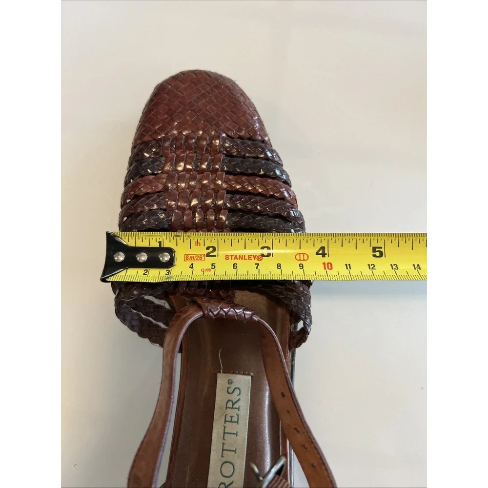 Trotters Woven Leather T-Strap Women' Shoes 8M Brown  Boho Preppy Ankle Strap